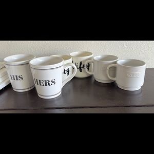 3 sets of coffee mugs, 1 set of wine glasses. His/Hers, Wifey/Hubby (x2) mr/mrs